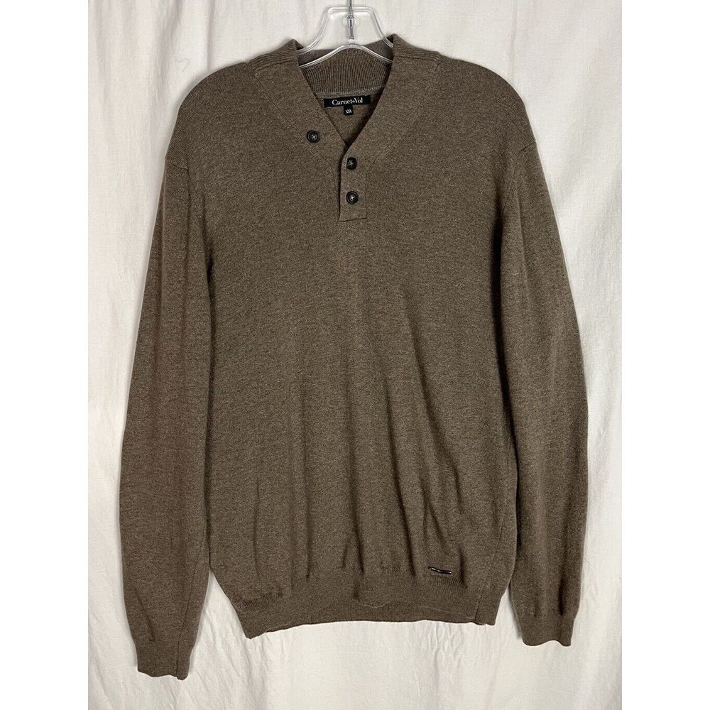 Carnet‎ de Vol Mens Brown 1/4 Button Wool Blend Jumper Size XXL  Made Tunisia
